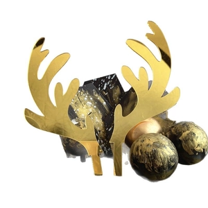 Golden mirror acrylic reindeer antler cake topper for Christmas dessert party decoration