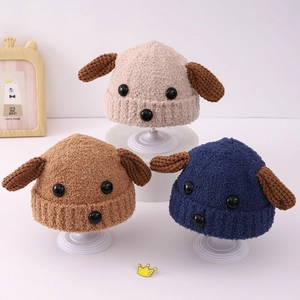 Bonnets tricotés pour enfants avec texture polaire douce et longues oreilles de chien