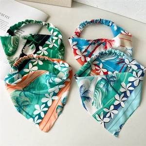 Set of four floral tropical print triangle bandanas with elastic bands for women
