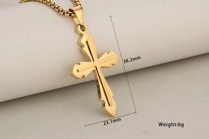 Detailed size specifications of the gold stainless steel cross pendant necklace