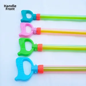 Detail of colorful plastic water gun handles with ergonomic anti-slip grip for kids