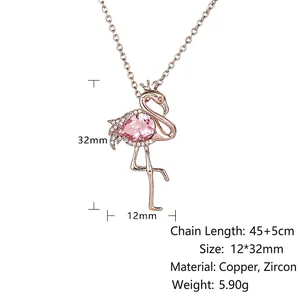 Pink flamingo necklace in rose gold finish with drop-shaped zircon and 45cm chain