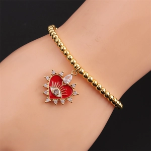 Evil Eye Heart Elastic Bracelet Gold Plated Copper Enamel Zirconia Jewelry For Women