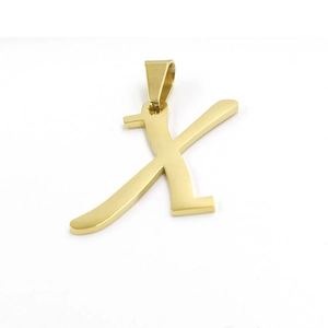 Detailed macro shot of a 30mm gold vacuum-plated stainless steel letter X pendant charm