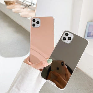 Detail of rose gold and grey acrylic mirror phone cases with high gloss reflection
