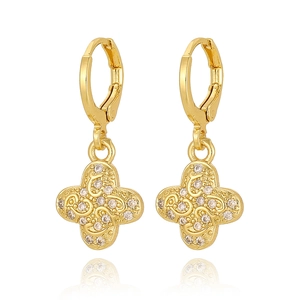 Gold-plated clover earrings with sparkling pavé crystals and elegant hook closure