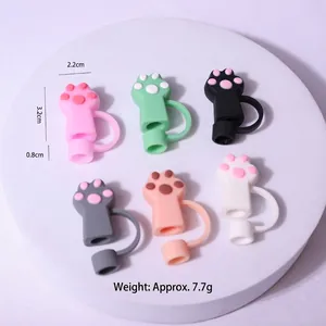 Set of 6 colorful cat paw silicone straw covers for 10mm straws in multiple colors
