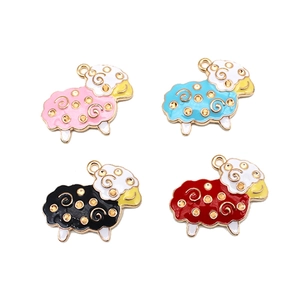 Cute cartoon sheep enamel charms in pink blue black and red for DIY jewelry making