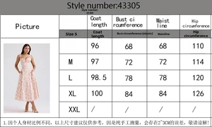 Detailed size chart for floral French slip dress with bust and waist measurements