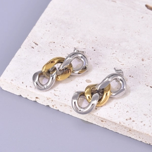 Minimalist gold and silver two-tone interlinked chain tassel earrings in titanium steel