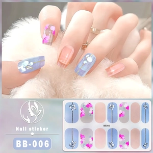 Detail of BB-006 5D floral nail stickers with purple orchid patterns and 3D pearl texture