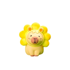 Cute resin Capybara figurine wearing a yellow lion mane hat for desk decoration