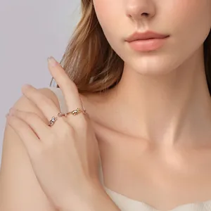 S925 sterling silver adjustable cat ring with pink zircon ears in gold and silver finish