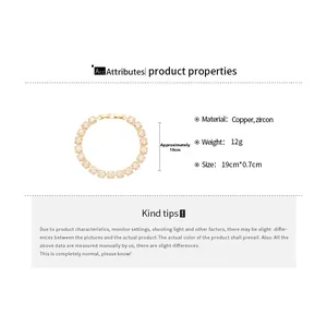 Détails du bracelet en or et zircons avec dimensions 19 cm x 0,7 cm et un poids de 12 g