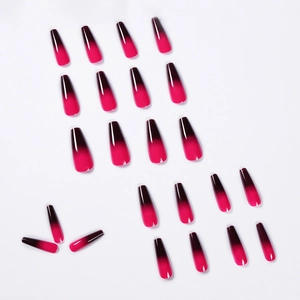 Faux ongles longs ballerine avec dégradé chic violet baie et noir effet brillant