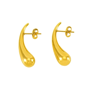 Polished gold teardrop earrings in high-shine stainless steel with minimalist mirror finish
