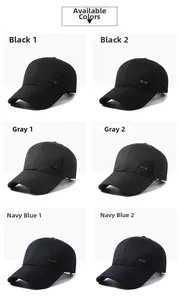 Grille montrant les options noir, gris et bleu marine pour casquettes de baseball homme
