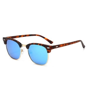 Classic tortoise shell clubmaster sunglasses with polarized blue mirrored lenses and gold rim