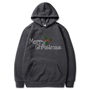 Dark grey Merry Christmas hoodie with 2D holiday print on a clean white background