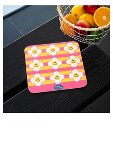 Absorbent diatom mud draining mat with cute floral patterns on yellow and pink stripes