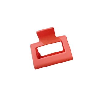 Square matte coral red hair claw clip for women's bun hairstyles, minimalist plastic accessory