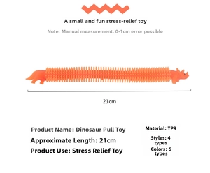 Orange dinosaur TPR sensory stretch string toy measuring 21cm for stress relief and play