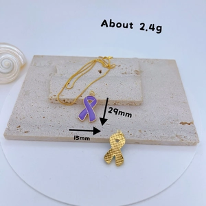 Gold-plated enamel ribbon necklace with micro-paved cubic zirconia and size dimensions