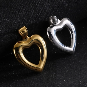 Minimalist titanium steel heart pendants in gold and silver finish with polished surface