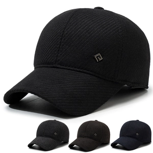 Men's Winter Baseball Cap With Ear Flaps Thickened Warm Woolen Twill Outdoor Windproof Hat Casual Solid Color