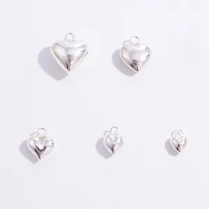 S925 sterling silver 3D heart charms in five sizes for DIY jewelry making