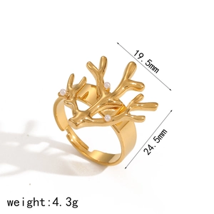Golden sea shell coral ring with white pearls, minimalist adjustable open band for women