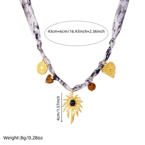 Vintage knotted rope necklace with stainless steel heart and sun pendants for women