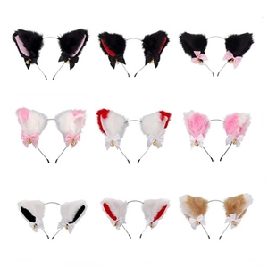 Serre-tête Oreilles De Chat Peluche Fausse Fourrure Avec Noeuds Et Cloches Cosplay Halloween Accessoire De Fête Japonais Kawaii