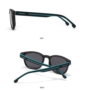Detail view of sport sunglasses showing side and back profiles in black and lime green