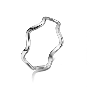 Modern minimalist wavy silver stainless steel ring for women in a sleek design