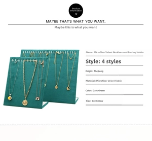 Detailed view of dark green microfiber jewelry stand for necklaces and earrings