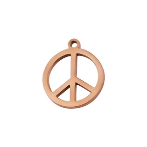 Vue détaillée du pendentif signe de paix en or rose avec surface polie effet miroir