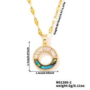 Detailed size specifications for a minimalist gold circle necklace with zircon stones