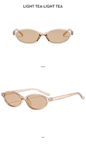 Front and side views of oval light tea vintage sunglasses with transparent frames