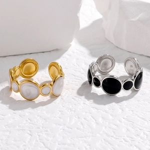 Minimalist adjustable stainless steel enamel rings in gold and silver finishes