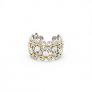 Lace hollow open ring with zircon inlay in gold and silver finish for women