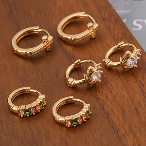 Three pairs of elegant gold-plated copper earrings with premium zircon inlay