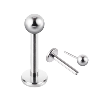 G23 titanium push-pin labret stud with ball top and flat back base in silver finish
