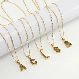 Golden 18K plated stainless steel initial necklaces with textured A C L S M letter pendants