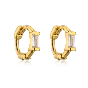 18K gold plated copper huggie hoop earrings featuring a rectangular cubic zirconia