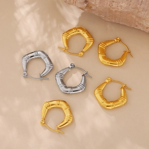 Boucles d'oreilles en U texture bambou en or et argent, design géométrique rétro