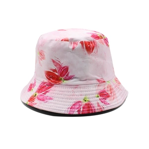 Pink floral tie-dye reversible bucket hat for women made of durable canvas material