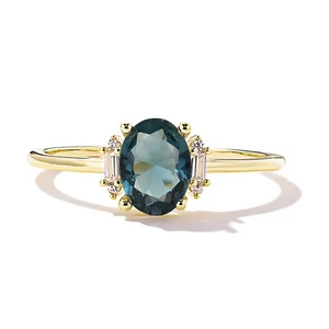 Women Vintage Palace Style Ring Copper Gold Plated Oval Blue Zircon Elegant Retro Luxury Jewelry Accessory