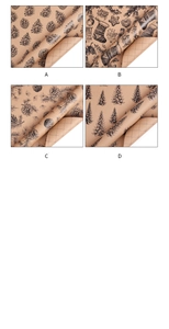 Four grid display of Merry Christmas kraft paper patterns featuring pine cones and trees