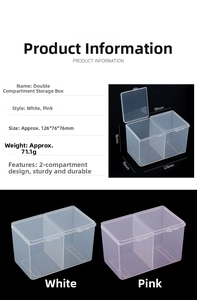 Detailed size specifications for double-compartment nail art storage box in pink and white